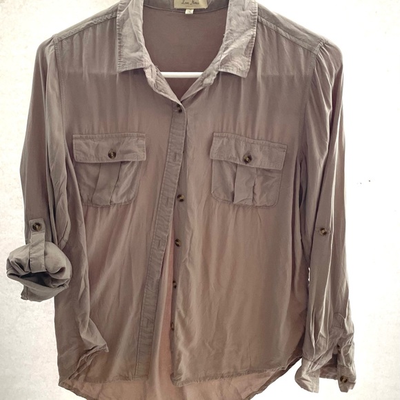 Love Notes Washed Taupe Button-Up Shirt - Picture 3 of 7
